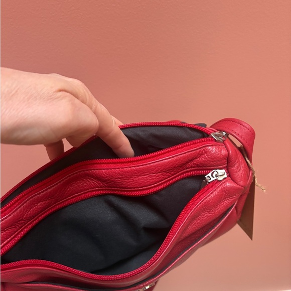 Red Pebbled Leather Crossbody Bag - Picture 9 of 9